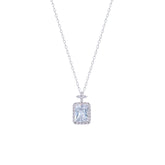 Asfour Crystal Chain Necklace With halo Emerald Zircon Pendant In 925 Sterling Silver-ND0447